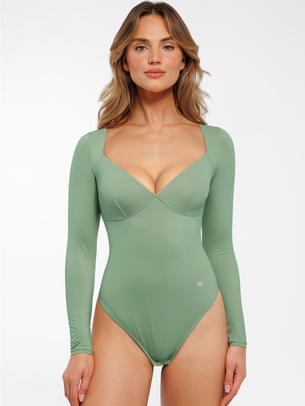 POPILUSH SHAPEWEAR LONG SLEEVE TUMMY CONTROL V NECK BODYSUIT
